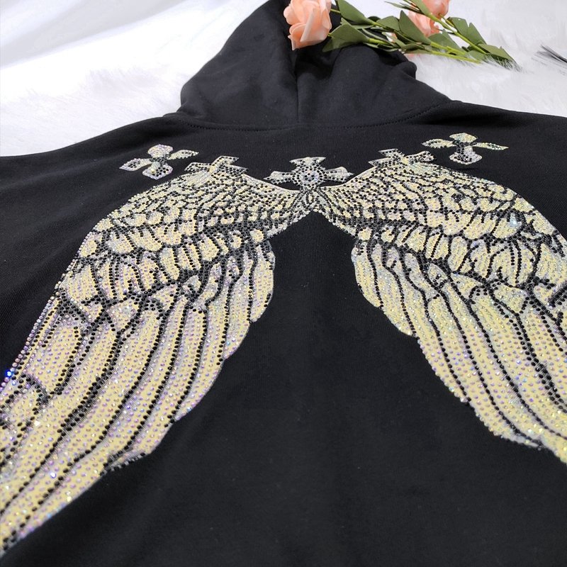 Hot Sell Casual Two Piece Set Rhinestone Women'S Hoodies Sweatshirt Sweatpants Hot Drill Hoodie Set