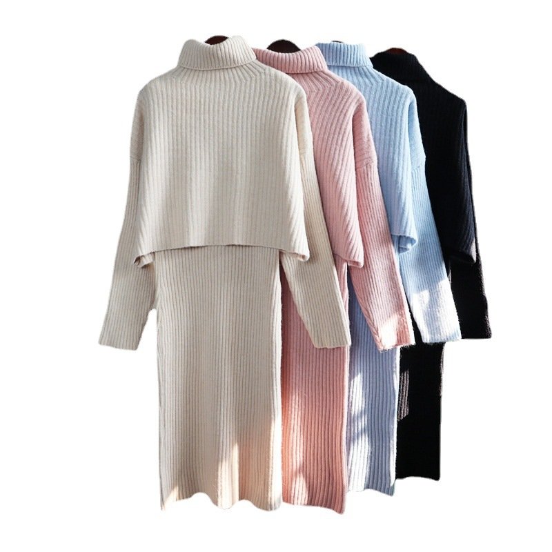 factory custom logo Autumn Knitted dress autumn ladies suit winter sweater skirt two piece women's set