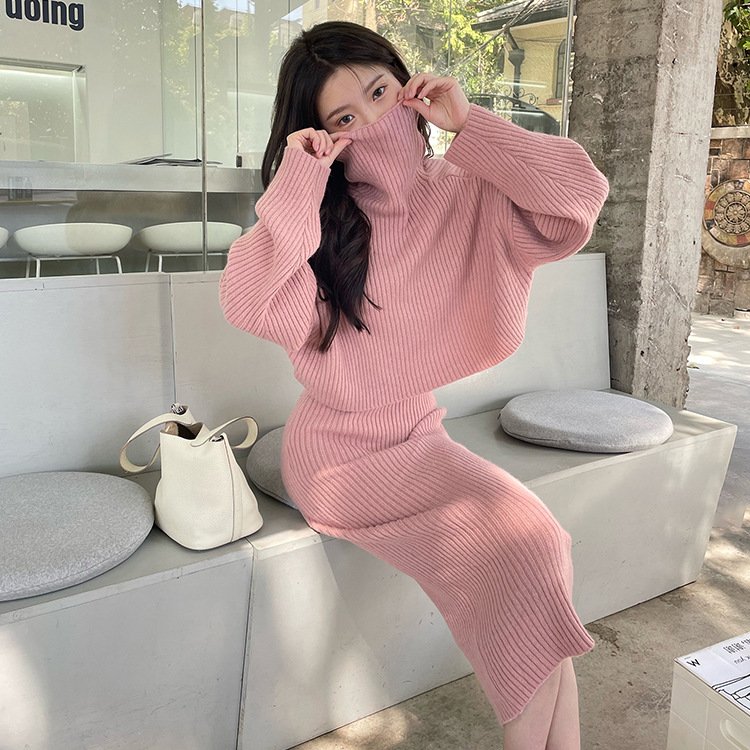 factory custom logo Autumn Knitted dress autumn ladies suit winter sweater skirt two piece women's set