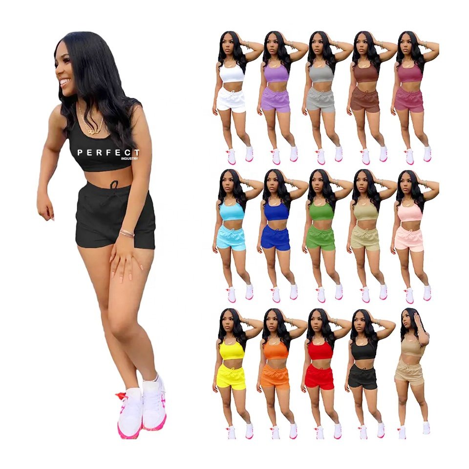 2024 Custom Summer Outfits Women Clothing 2 Piece Set Crop Tank Top Jogger Biker Lounge Wear Two Piece Shorts set