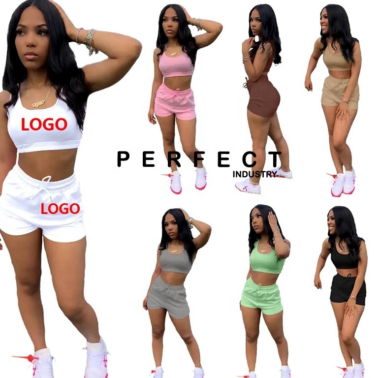 2024 Custom Summer Outfits Women Clothing 2 Piece Set Crop Tank Top Jogger Biker Lounge Wear Two Piece Shorts set
