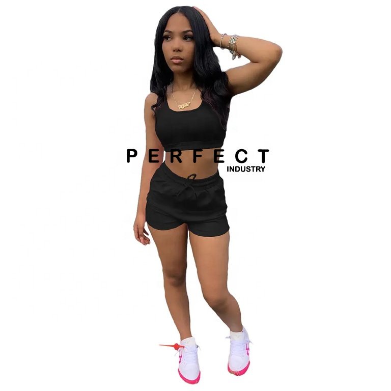 2024 Custom Summer Outfits Women Clothing 2 Piece Set Crop Tank Top Jogger Biker Lounge Wear Two Piece Shorts set