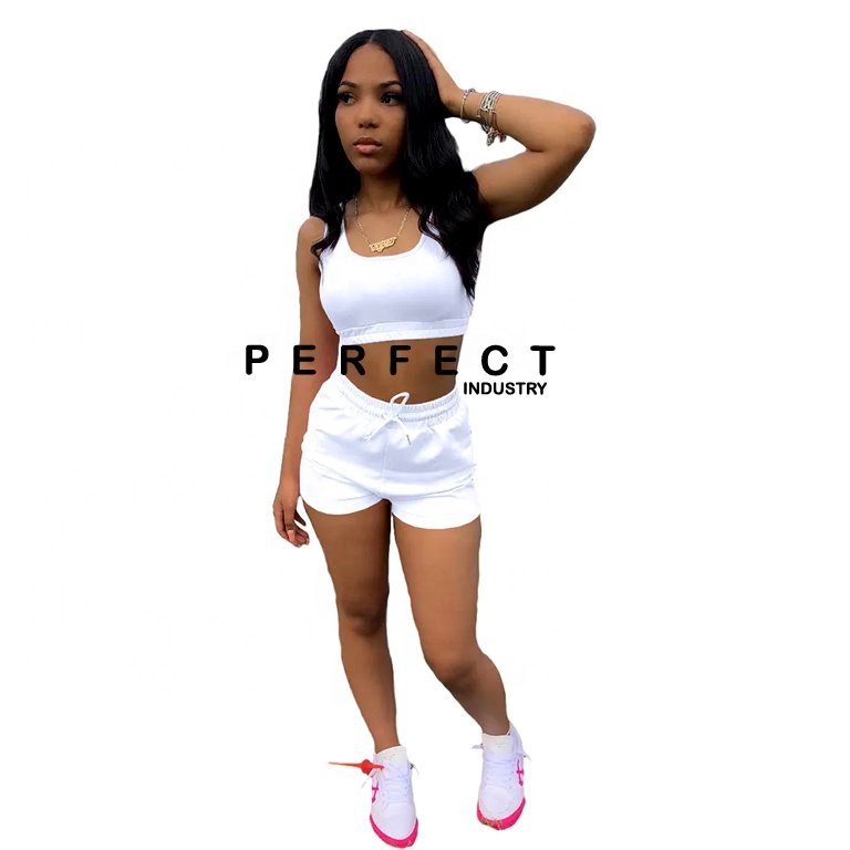 2024 Custom Summer Outfits Women Clothing 2 Piece Set Crop Tank Top Jogger Biker Lounge Wear Two Piece Shorts set