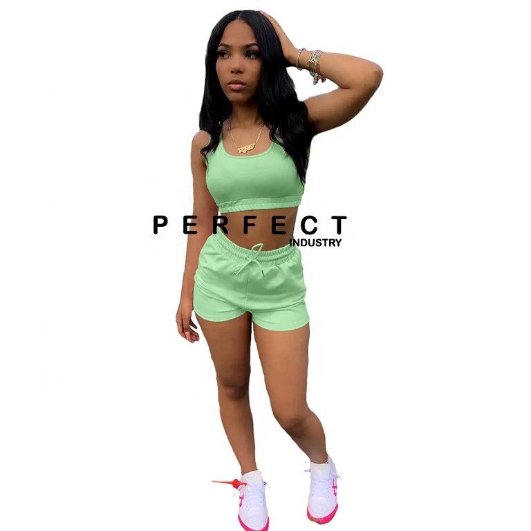 2024 Custom Summer Outfits Women Clothing 2 Piece Set Crop Tank Top Jogger Biker Lounge Wear Two Piece Shorts set