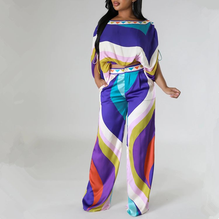 Wholesale Summer New Arrival Fashion Women's Sets Short Sleeve Printed Two Piece Pants Set trendy Women Clothing