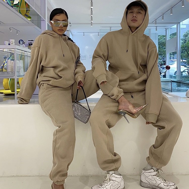 2024 Winter Autumn Custom Two Piece Hoodie Set Long Fitness Joggers Pants Hoodies And Sweatpants Set For Women