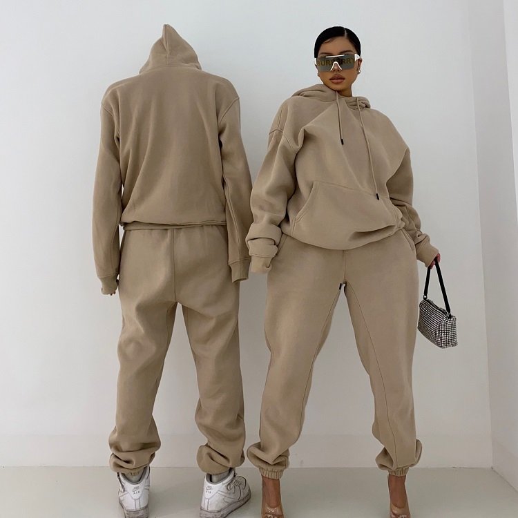2024 Winter Autumn Custom Two Piece Hoodie Set Long Fitness Joggers Pants Hoodies And Sweatpants Set For Women