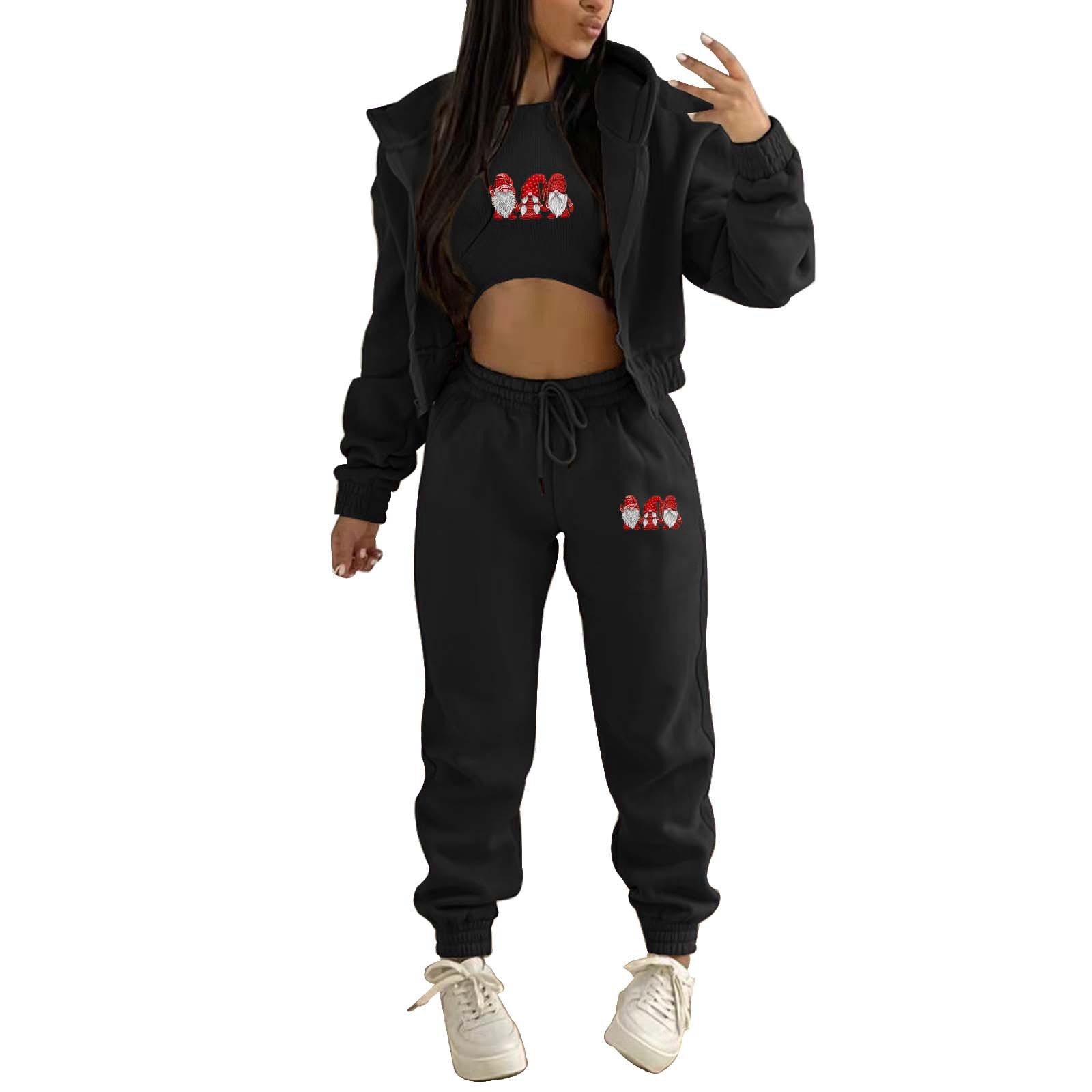 Custom logo high-quality printed sports pants and hoodie set women tracksuit 3 piece set solid color zipper women's hoodie suit