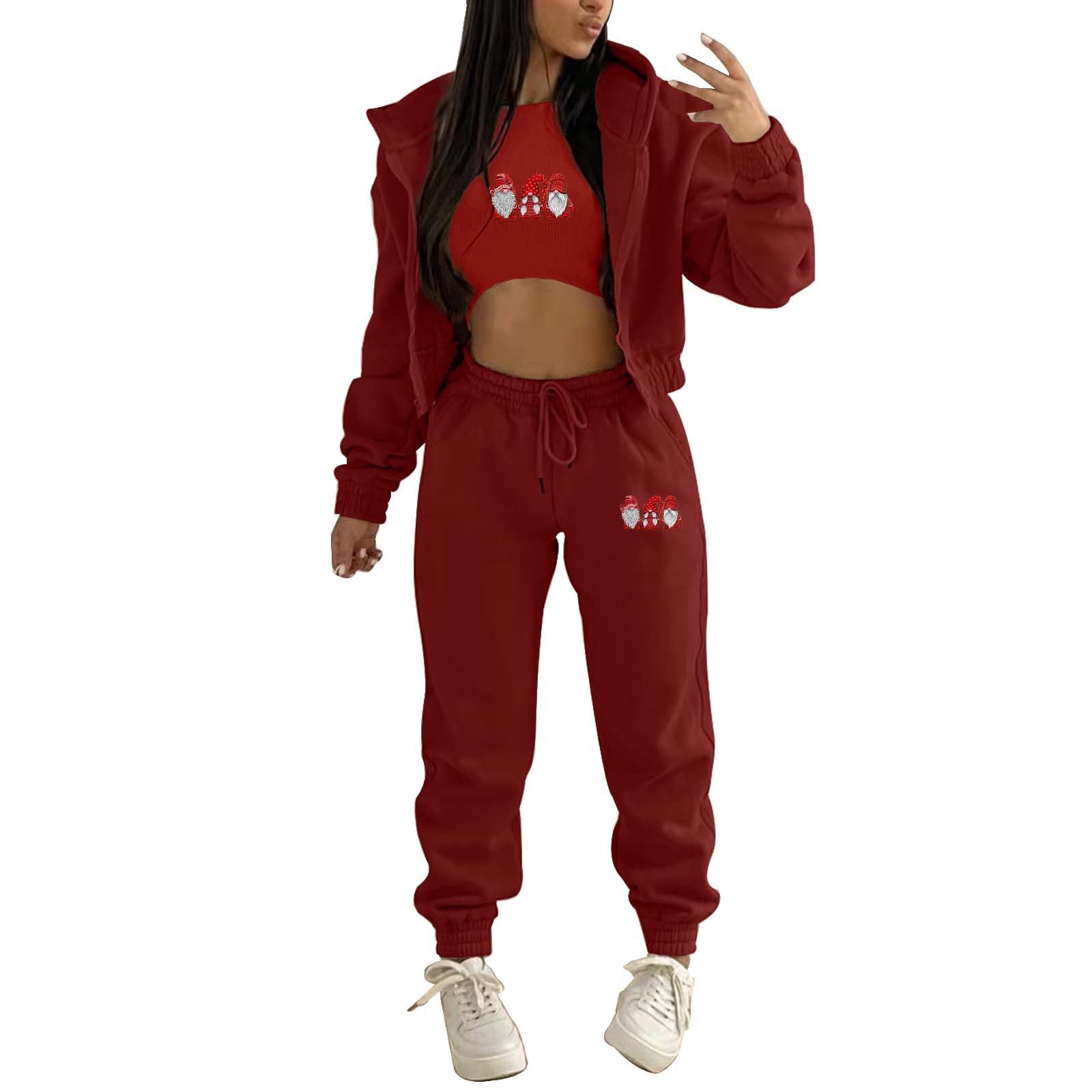Custom logo high-quality printed sports pants and hoodie set women tracksuit 3 piece set solid color zipper women's hoodie suit