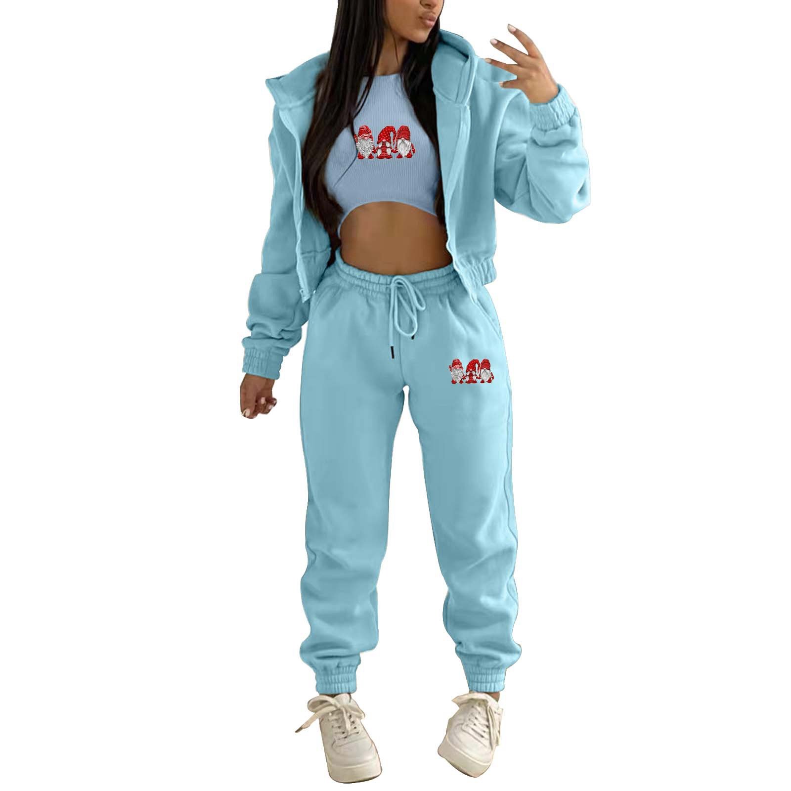 Custom logo high-quality printed sports pants and hoodie set women tracksuit 3 piece set solid color zipper women's hoodie suit