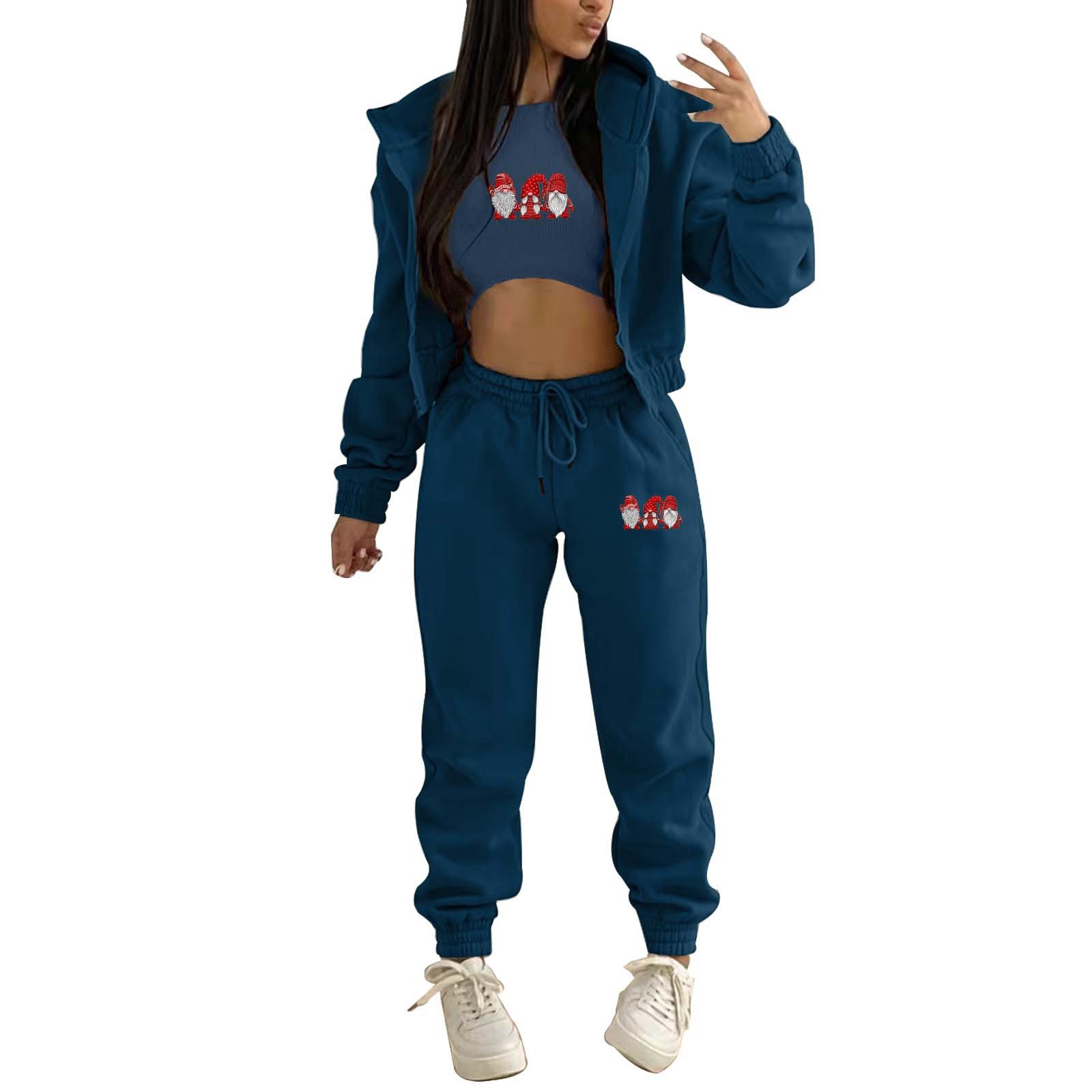 Custom logo high-quality printed sports pants and hoodie set women tracksuit 3 piece set solid color zipper women's hoodie suit
