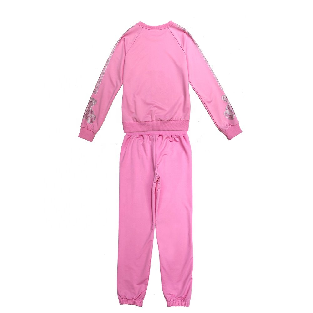 Custom Shiny Bling Bear New Pink Rhinestone Women's Sweater Sets Heavyweight Women Sweatsuit Tracksuit Set