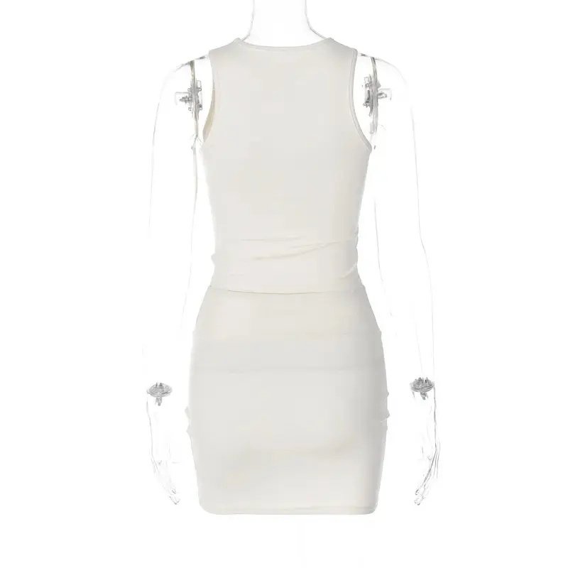 O Neck Solid Hollow Out Sleeveless Crop Top Mini Skirt Women'S Sets 2023