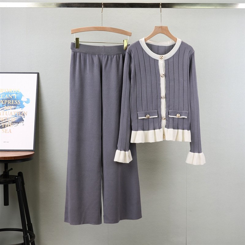 Boutique Wholesale 2024 Autumn New Long Sleeved Knitted Cardigan Fashion Wide Leg Pants Temperament Women's Set