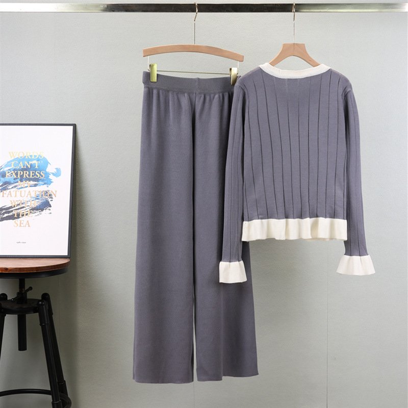 Boutique Wholesale 2024 Autumn New Long Sleeved Knitted Cardigan Fashion Wide Leg Pants Temperament Women's Set