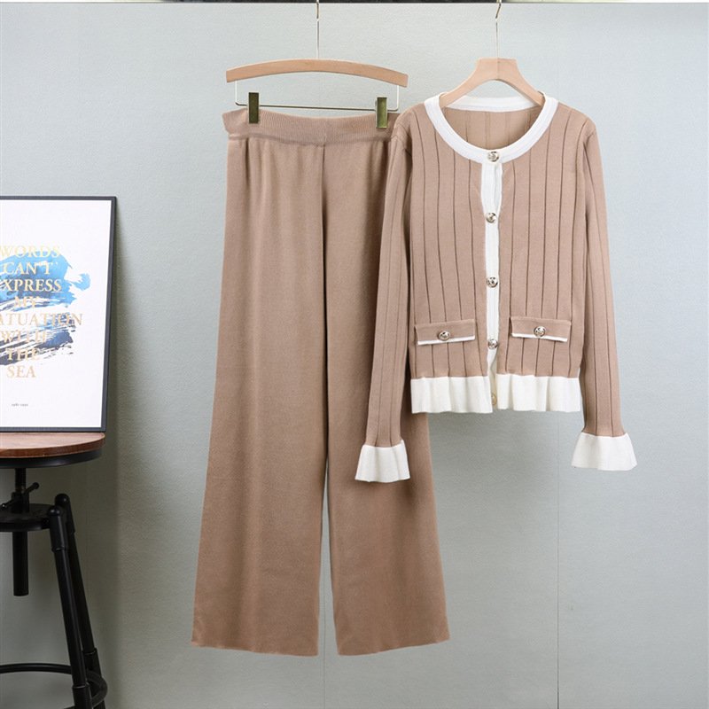 Boutique Wholesale 2024 Autumn New Long Sleeved Knitted Cardigan Fashion Wide Leg Pants Temperament Women's Set