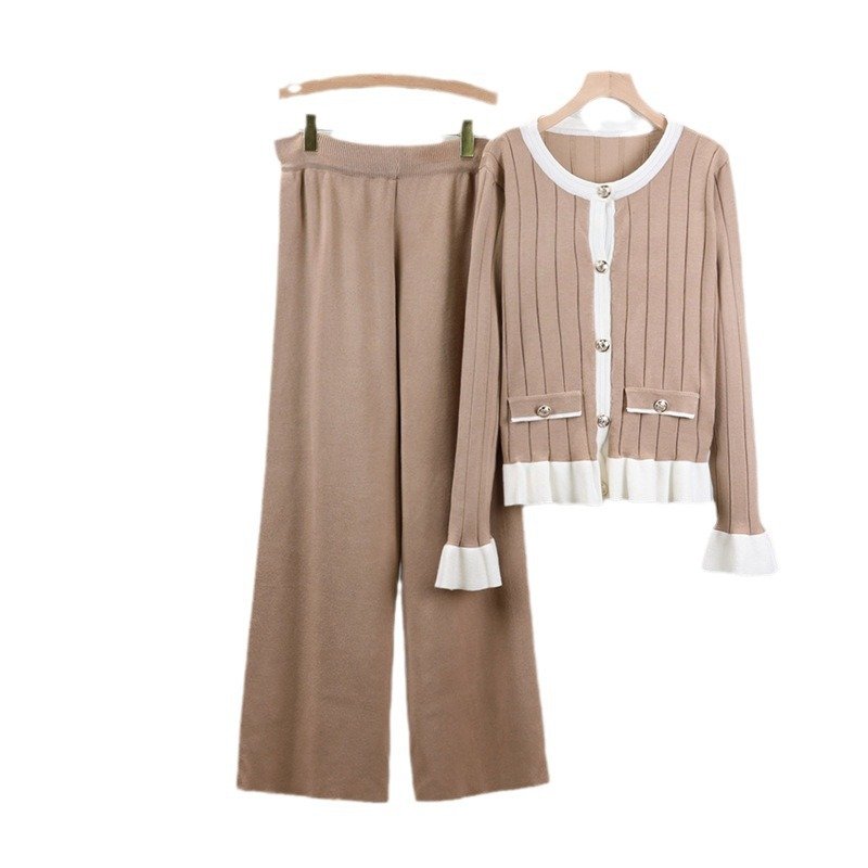 Boutique Wholesale 2024 Autumn New Long Sleeved Knitted Cardigan Fashion Wide Leg Pants Temperament Women's Set