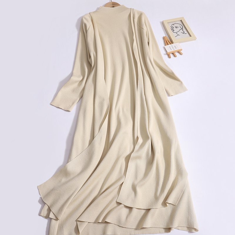 Boutique Wholesale 2024 Autumn New Style Simple French Style Sleeveless Dress Long Sleeved Cardigan Women's Set