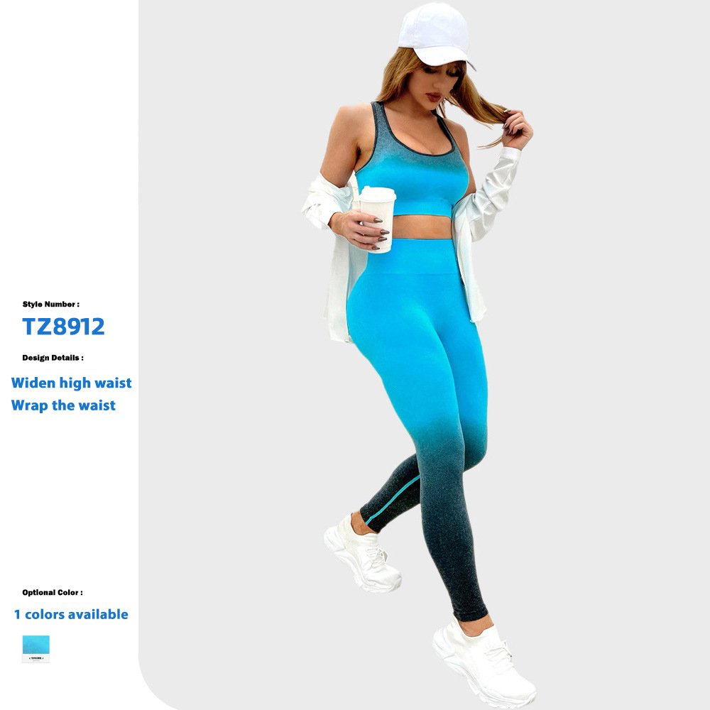 Hot Sale Exercise Fitness Seamless Gradient High Waist Hip Lift Women's Sports Activewear Seamless Women Yoga Set