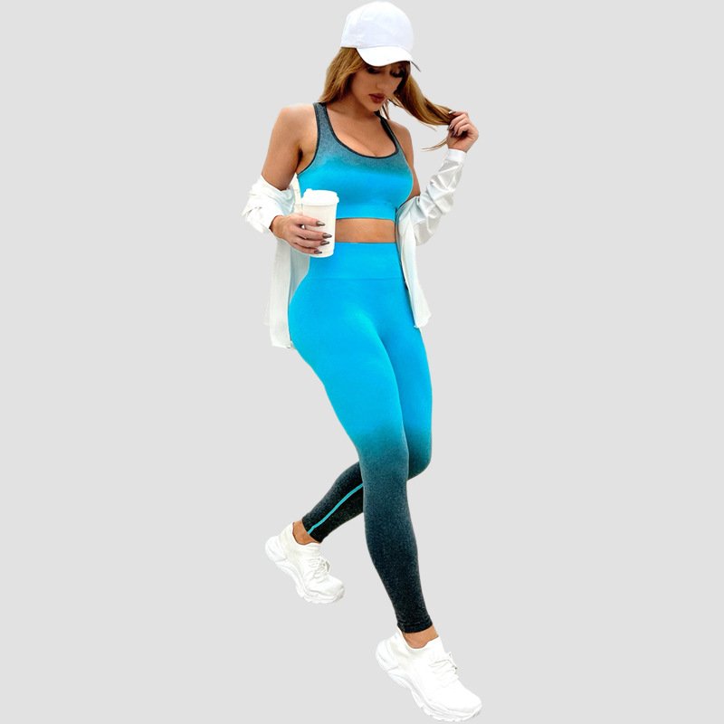 Hot Sale Exercise Fitness Seamless Gradient High Waist Hip Lift Women's Sports Activewear Seamless Women Yoga Set