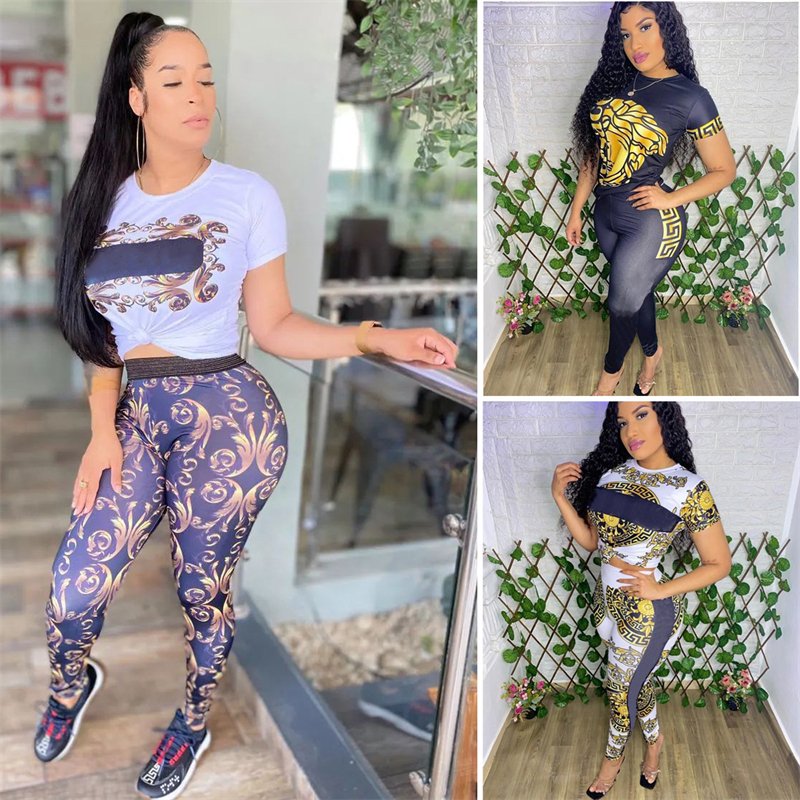 M-6138 Active Clothing Women's T-Shirts Tops and Pants Women Plain Sweat Suit Casual Sporting Two Piece Set Fitness Wear