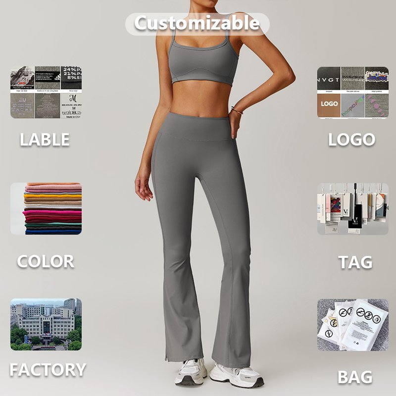 XW-TZ8900 High Quality U Neck Padded Bra Women's Sets Gym Fitness Sets High Waist Bottom Split Flare Leggings Yoga Sets