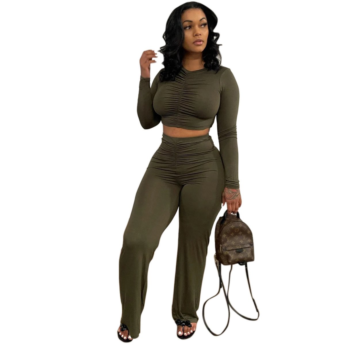 Summer new high quality sexy women's waist-baring tights thin breathable quick-drying solid color tops and shorts suits casual