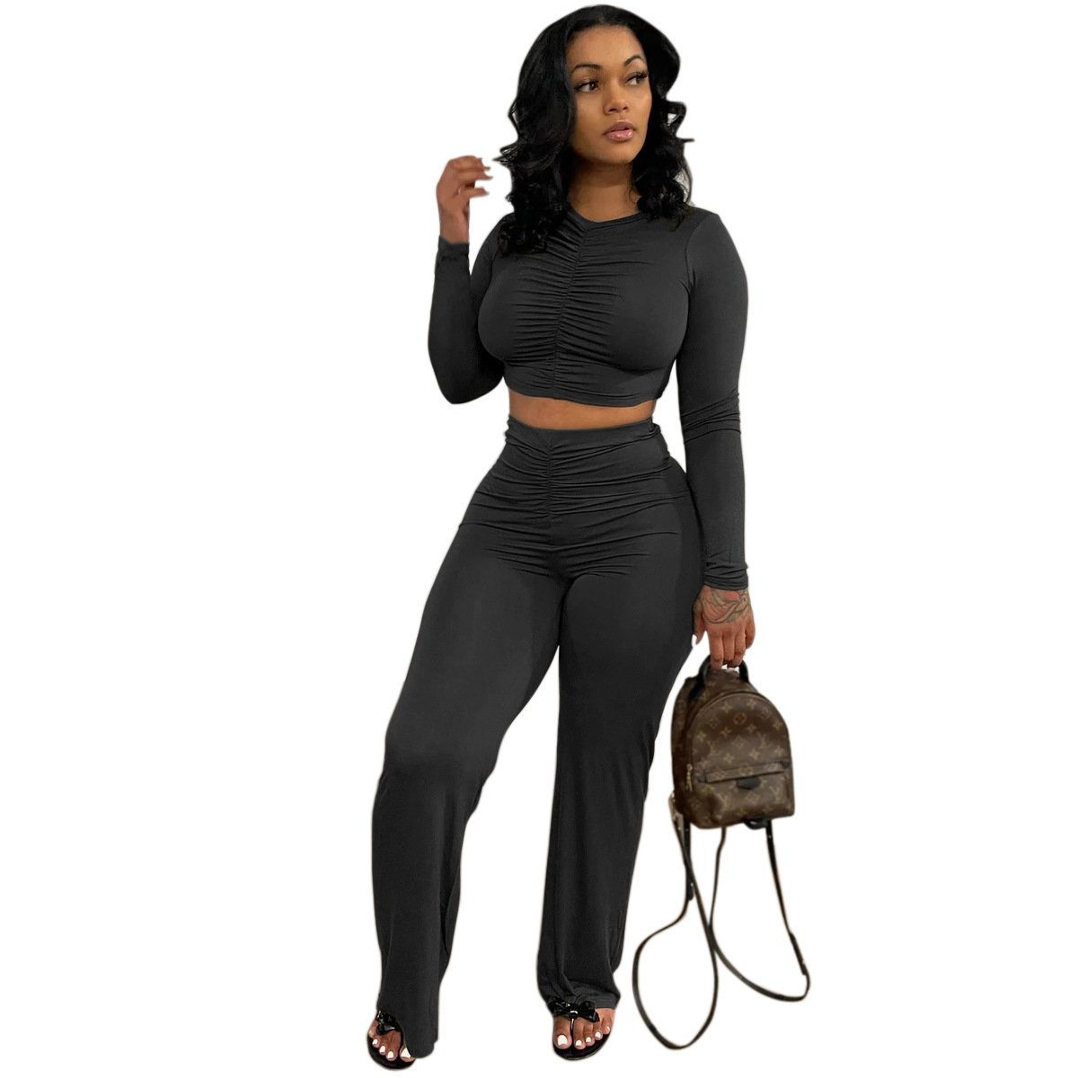 Summer new high quality sexy women's waist-baring tights thin breathable quick-drying solid color tops and shorts suits casual