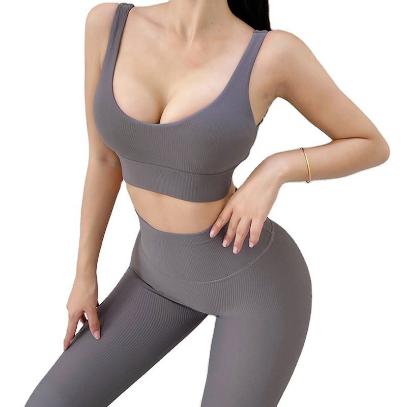New High Waist Leggings Sports Bra Women's Sets Quick Dry Yoga Clothes Breathable Sportswear Gym Fitness Sets Apparel Stock