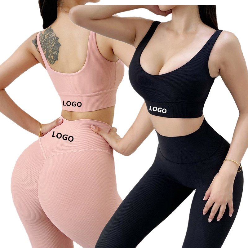 New High Waist Leggings Sports Bra Women's Sets Quick Dry Yoga Clothes Breathable Sportswear Gym Fitness Sets Apparel Stock
