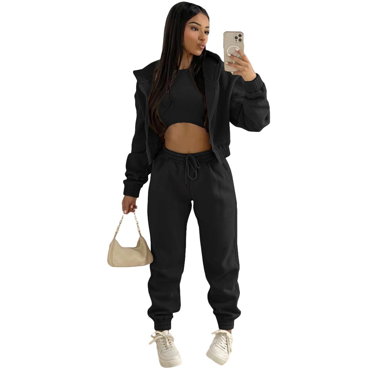 High Quality Custom Sublimation Logo Blank Plain Tracksuits Outfits Sports Streetwear 3 Piece Plus Size Gym Plush Women'S Sets