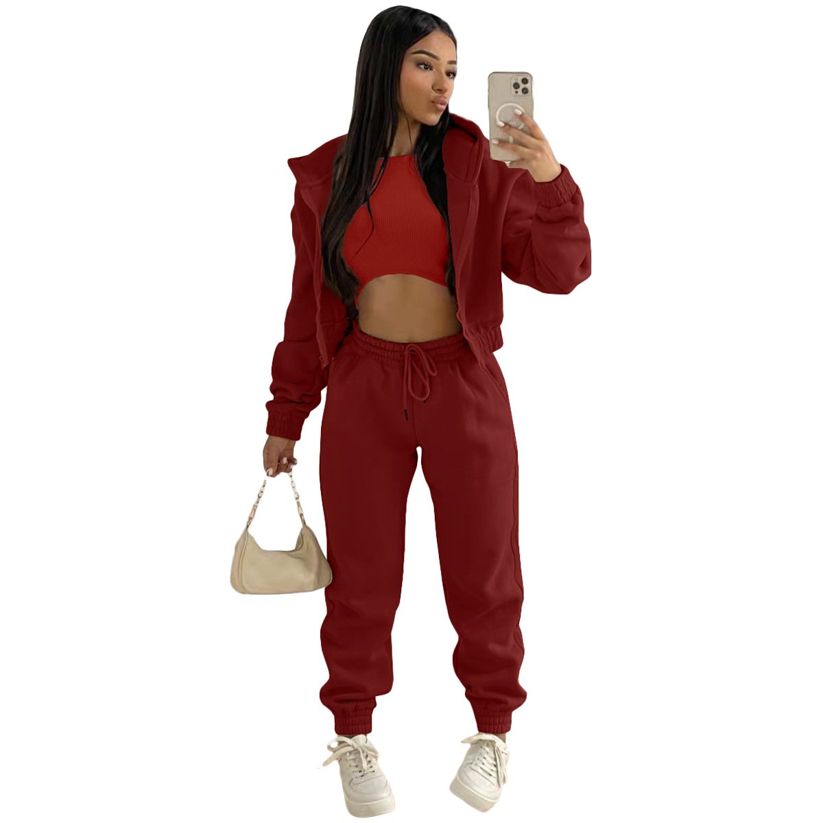 High Quality Custom Sublimation Logo Blank Plain Tracksuits Outfits Sports Streetwear 3 Piece Plus Size Gym Plush Women'S Sets