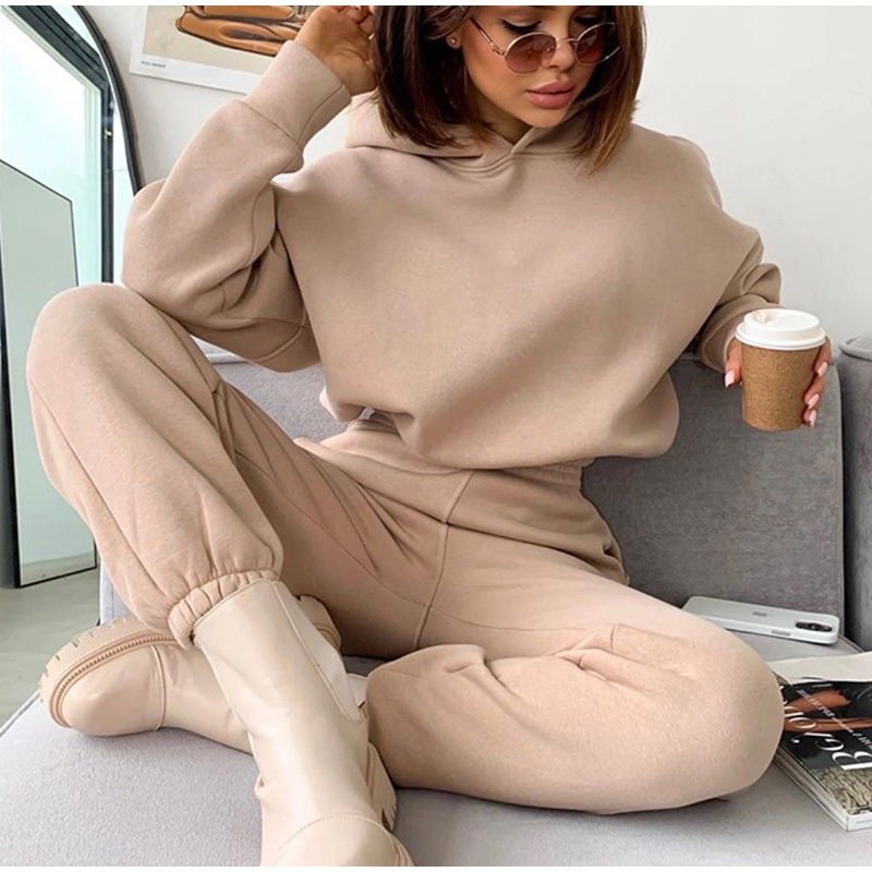 Winter Girl Custom Printing Logo Solid Color Warm Plus Size Tracksuits Sport Two Piece Jogger 2 Piece Set Outfits Women Sets