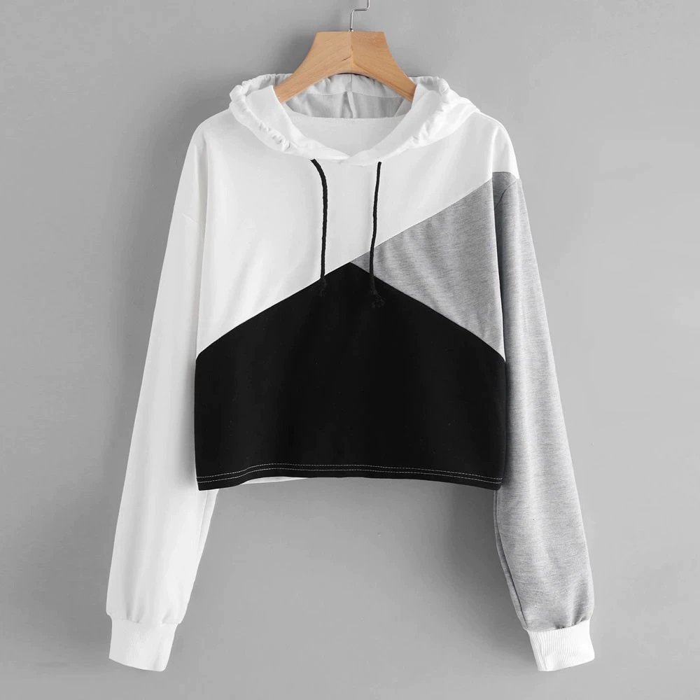 Women Winter Hoodie Patchwork Long Sleeves Sweatshirt Hoodie Pullover Female Autumn Winter Customized Logo Hoodie Tracksuit