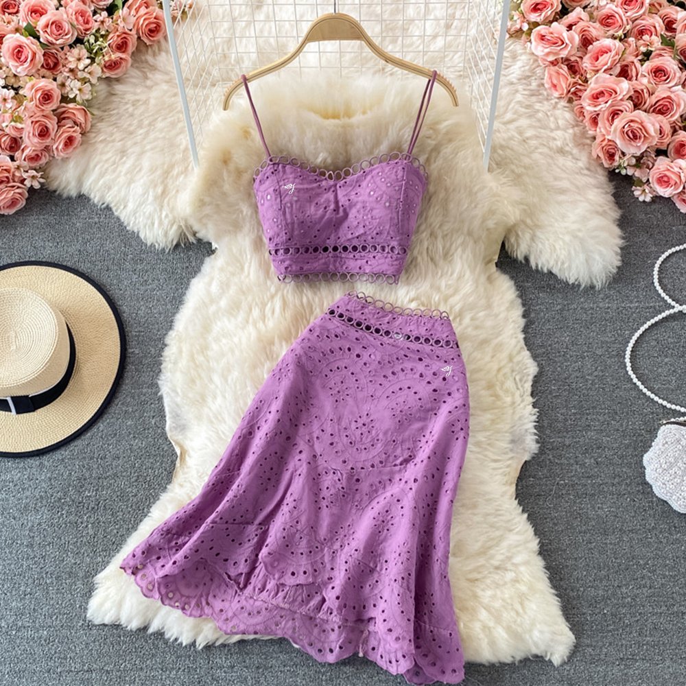 SMO Summer Lace Beach Orange Woman Set Women's Sets For Female Women's Sets With Ruffles