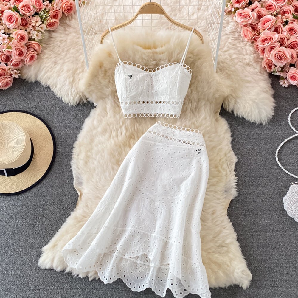 SMO Summer Lace Beach Orange Woman Set Women's Sets For Female Women's Sets With Ruffles