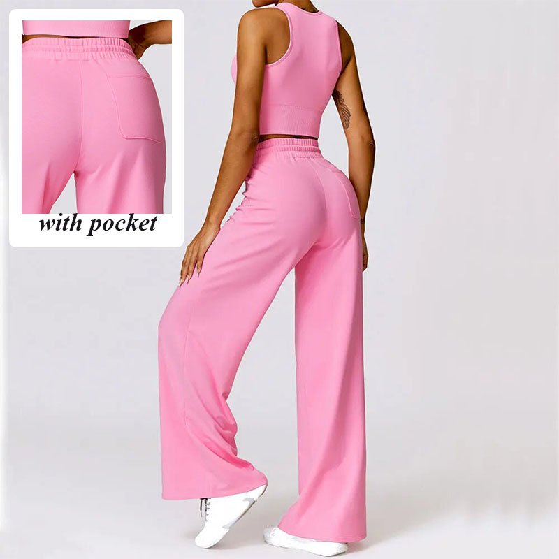 custom wholesale luxury polyester cotton fitness bra outfits loose fit running joggers casual two pieces women sports set