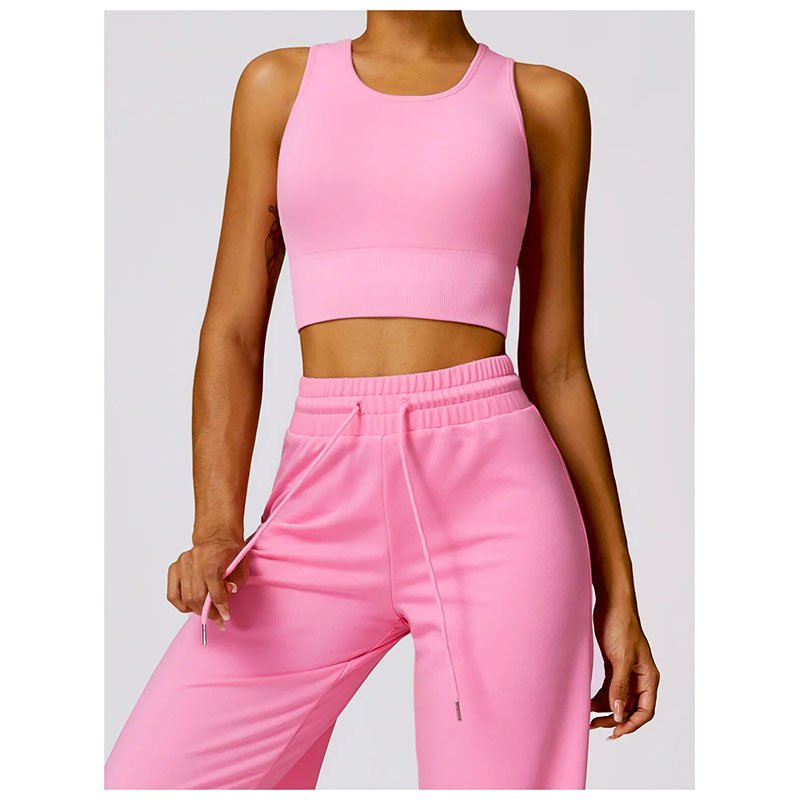 custom wholesale luxury polyester cotton fitness bra outfits loose fit running joggers casual two pieces women sports set