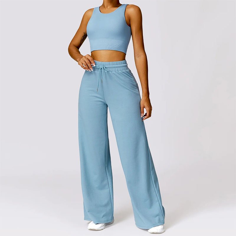 custom wholesale luxury polyester cotton fitness bra outfits loose fit running joggers casual two pieces women sports set