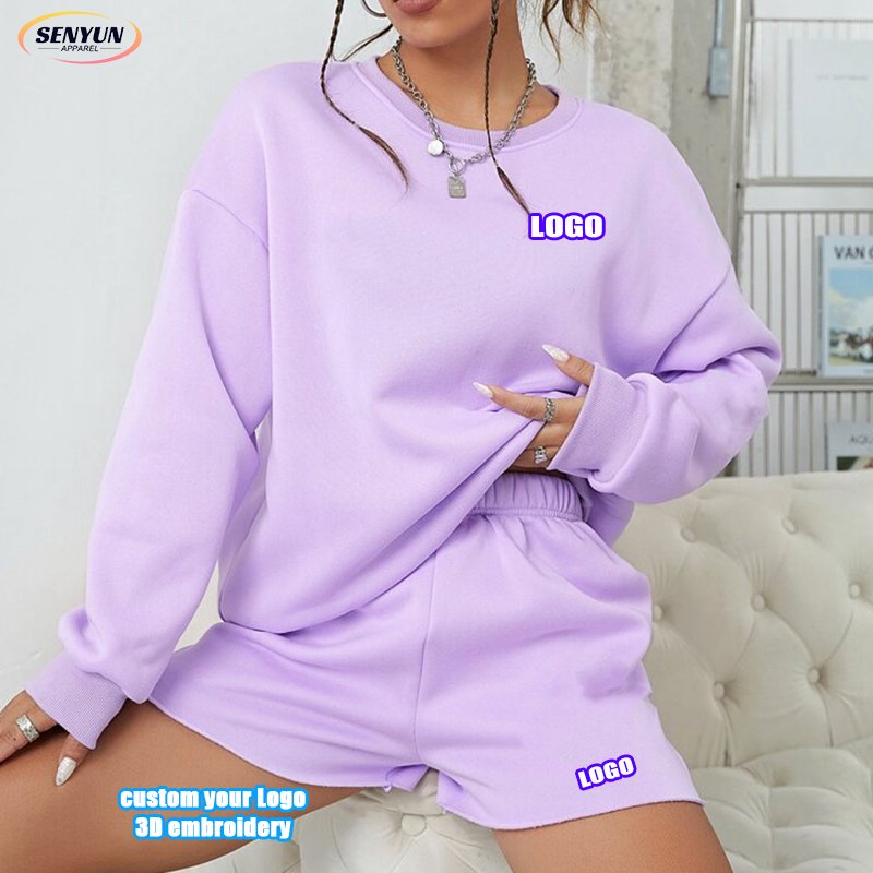 Hot Sell Winter Fashion Leisure Blank Crewneck Sweatshirt Plus Size Custom Logo Embroidery Jogger Sports 2 Piece Women'S Sets