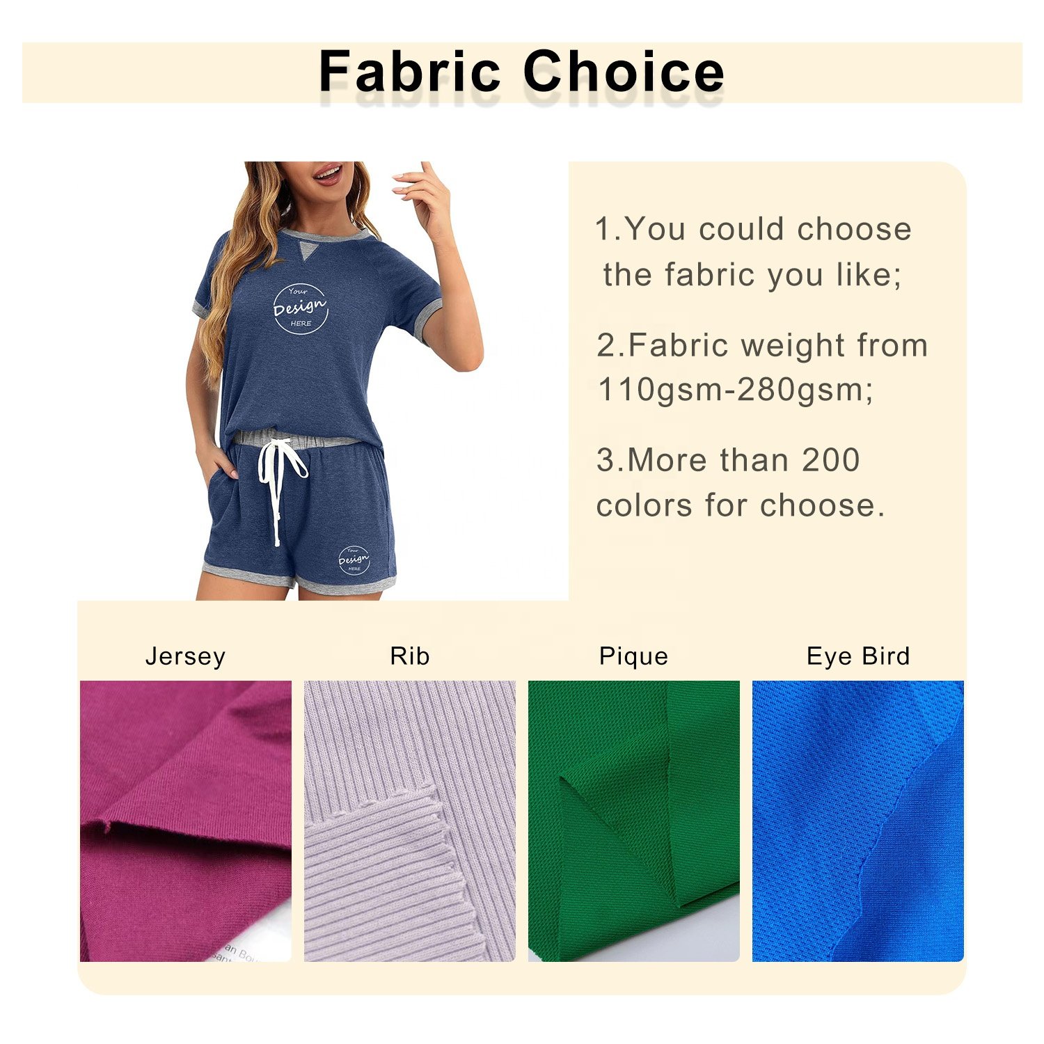 Custom Women Clothes Set Lightness 180GSM 100% Combed Cotton Color Block Patchwork Round Neck And Shorts Women's Sets