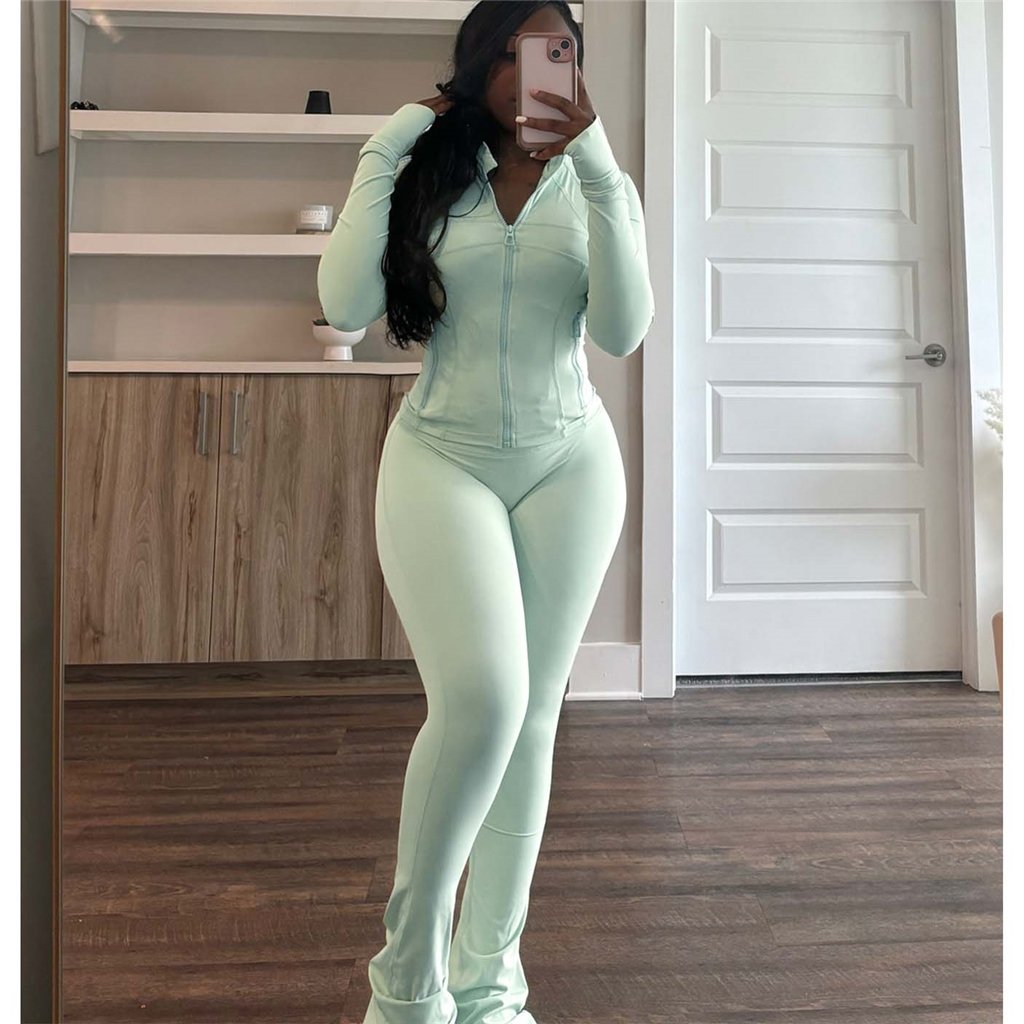 ZHEZHE New Arrivals Autumn Tracksuit Flare Leggings Gym Wear Sports Jacket 2 Pieces Pants Sets Fitness Women's sweatsuits