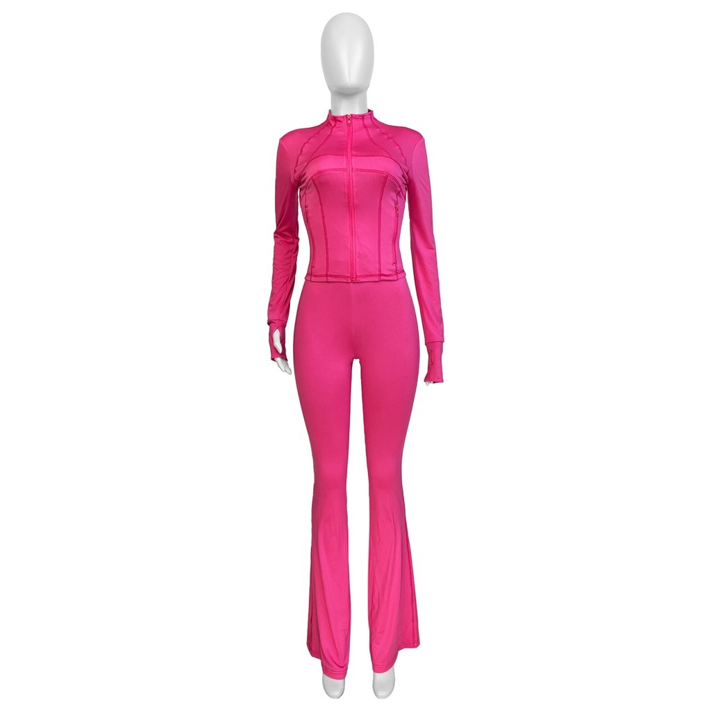 ZHEZHE New Arrivals Autumn Tracksuit Flare Leggings Gym Wear Sports Jacket 2 Pieces Pants Sets Fitness Women's sweatsuits