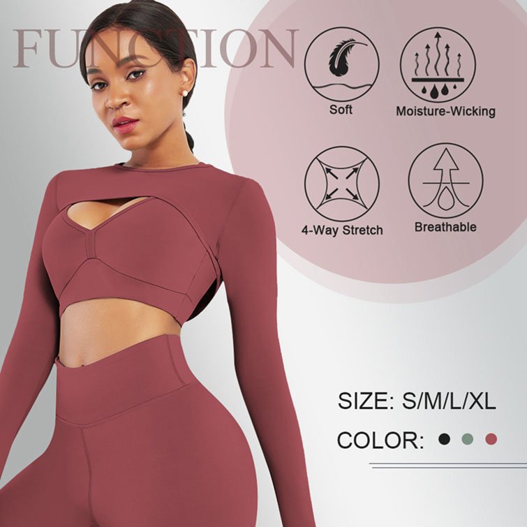 2024 Yoga Set 3 Piece Long Sleeve Crop Top And High Waist Yoga Pants Seamless Yoga Set Wholesale