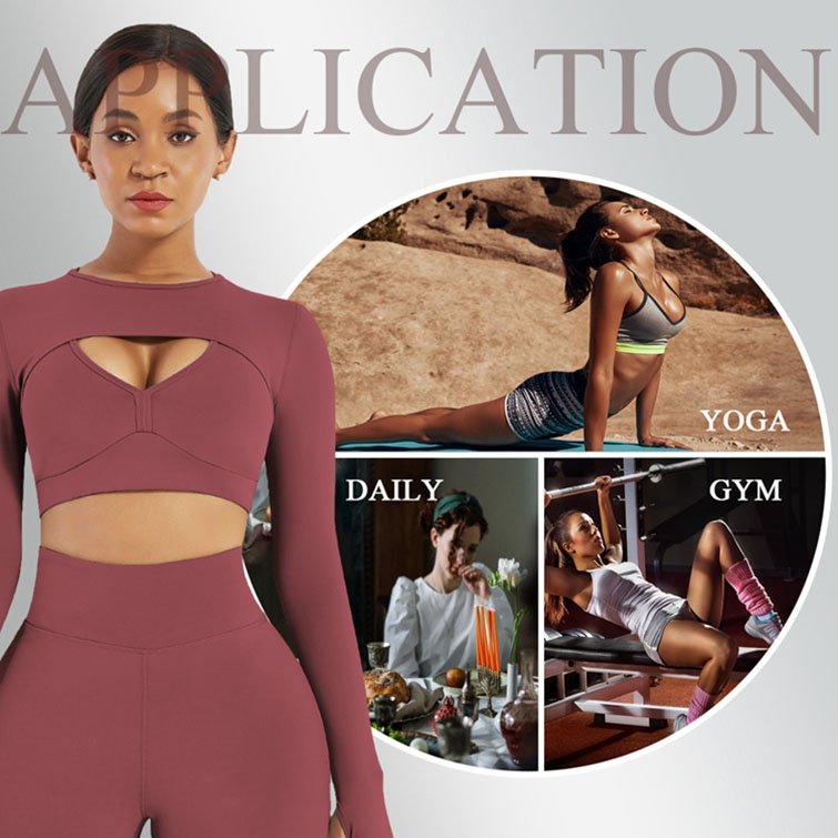 2024 Yoga Set 3 Piece Long Sleeve Crop Top And High Waist Yoga Pants Seamless Yoga Set Wholesale