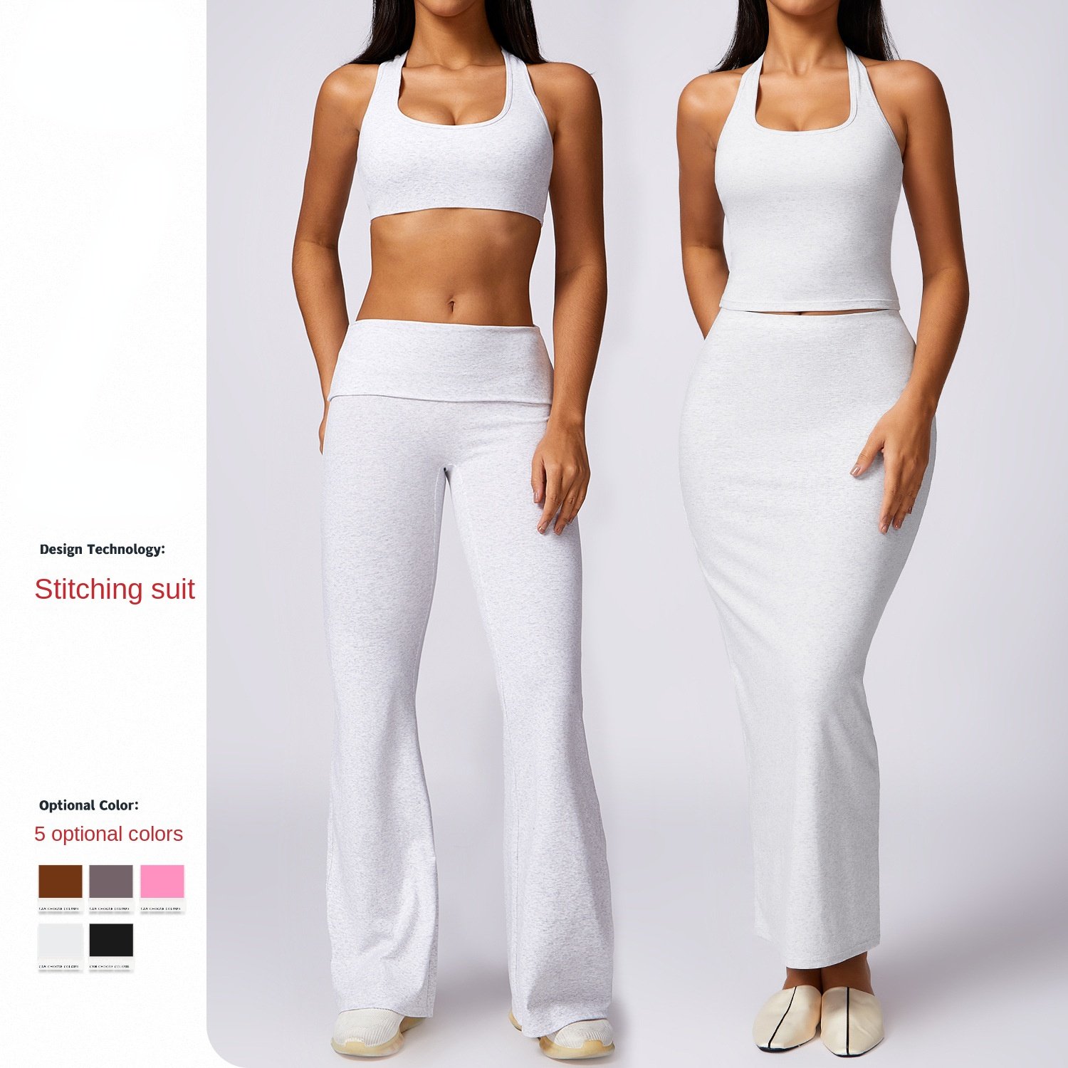 BOJIN 2024 Women's Sets Plain Beautiful Back Cropped Top Athleisure Set Slimming Halterneck Tight Yoga Suit Set