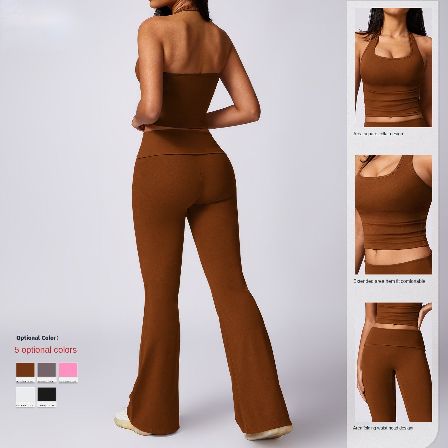 BOJIN 2024 Women's Sets Plain Beautiful Back Cropped Top Athleisure Set Slimming Halterneck Tight Yoga Suit Set