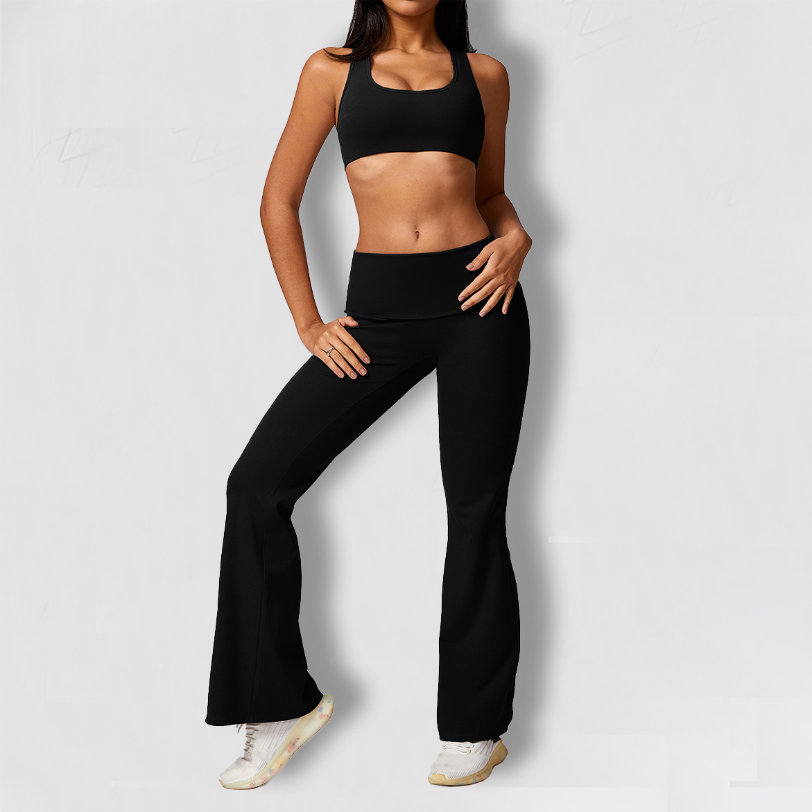 BOJIN 2024 Women's Sets Plain Beautiful Back Cropped Top Athleisure Set Slimming Halterneck Tight Yoga Suit Set