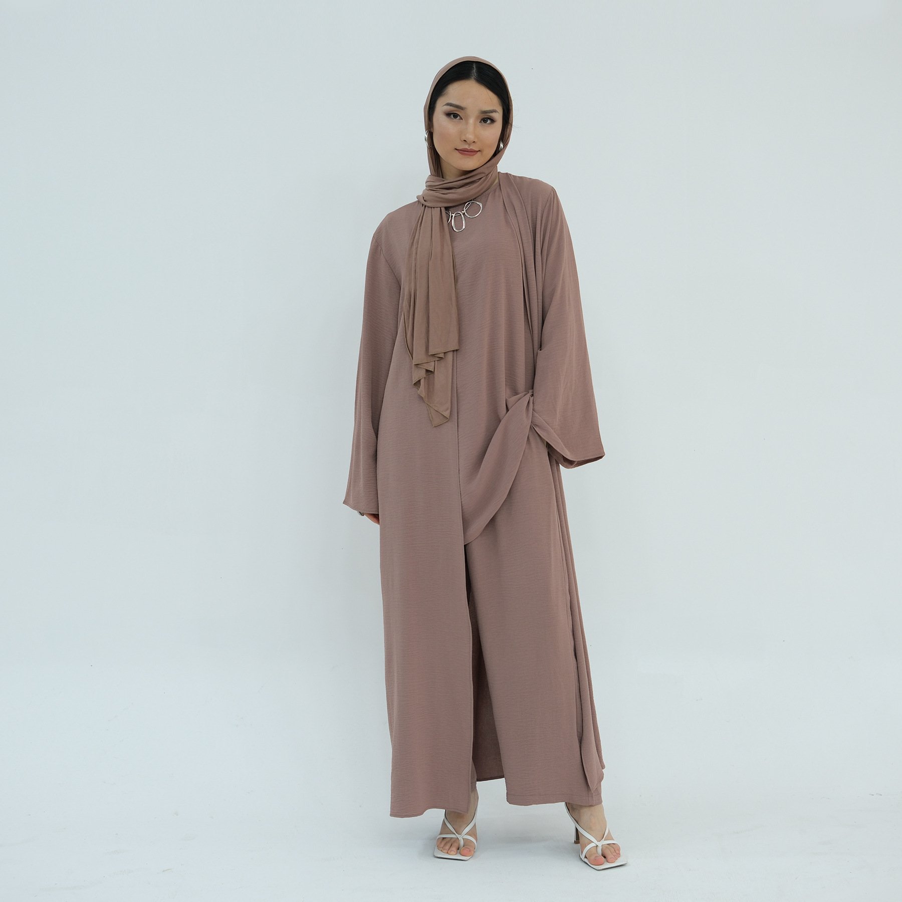 High Quality Solid Color Women's Sets Abaya Elegant Abaya 3 Pieces 8 Colors Abaya Set from dubai