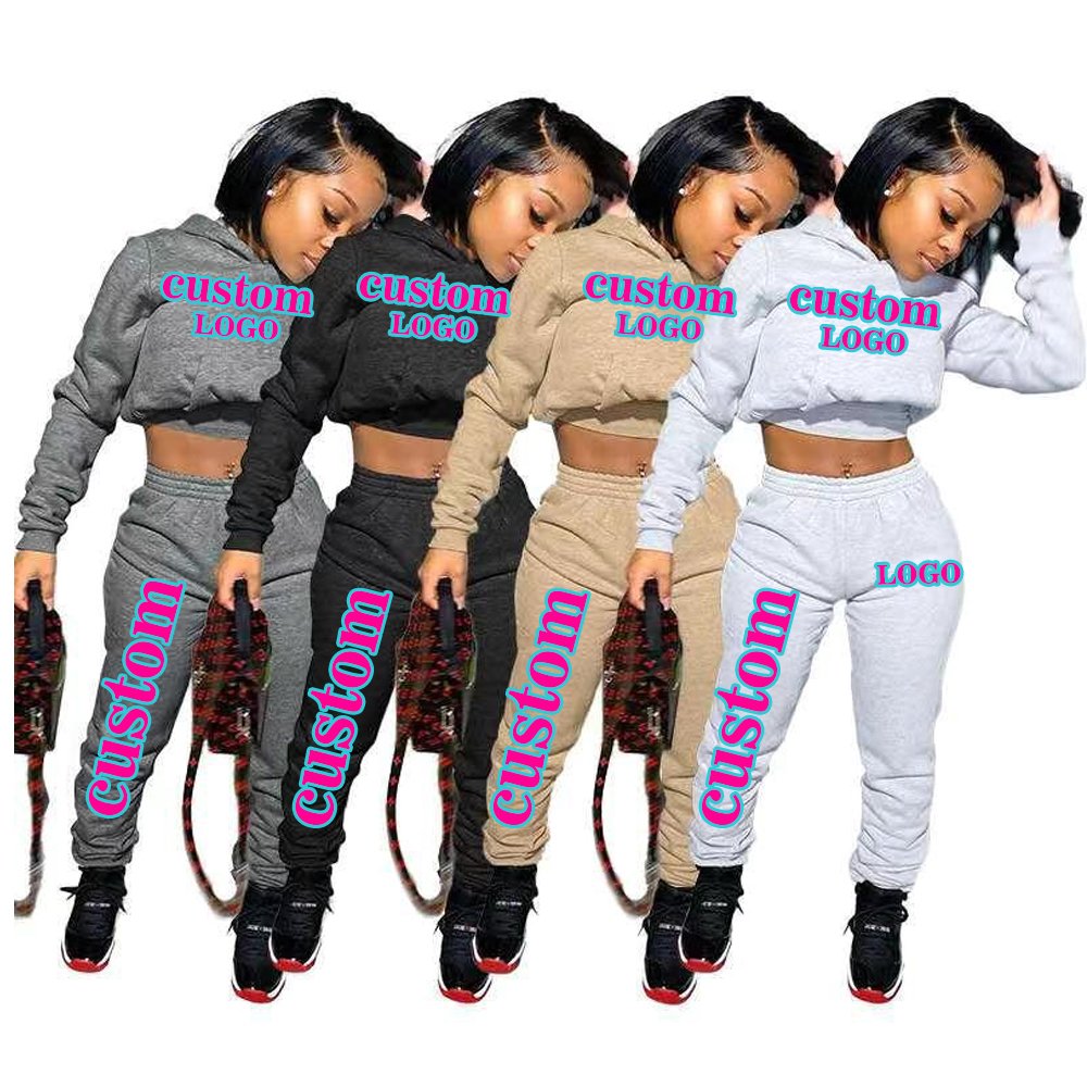 Custom LOGO women's sets plus size women clothing two piece set conjunto de mujer Jogger sweatsuit Sweatpants and Hoodie Set